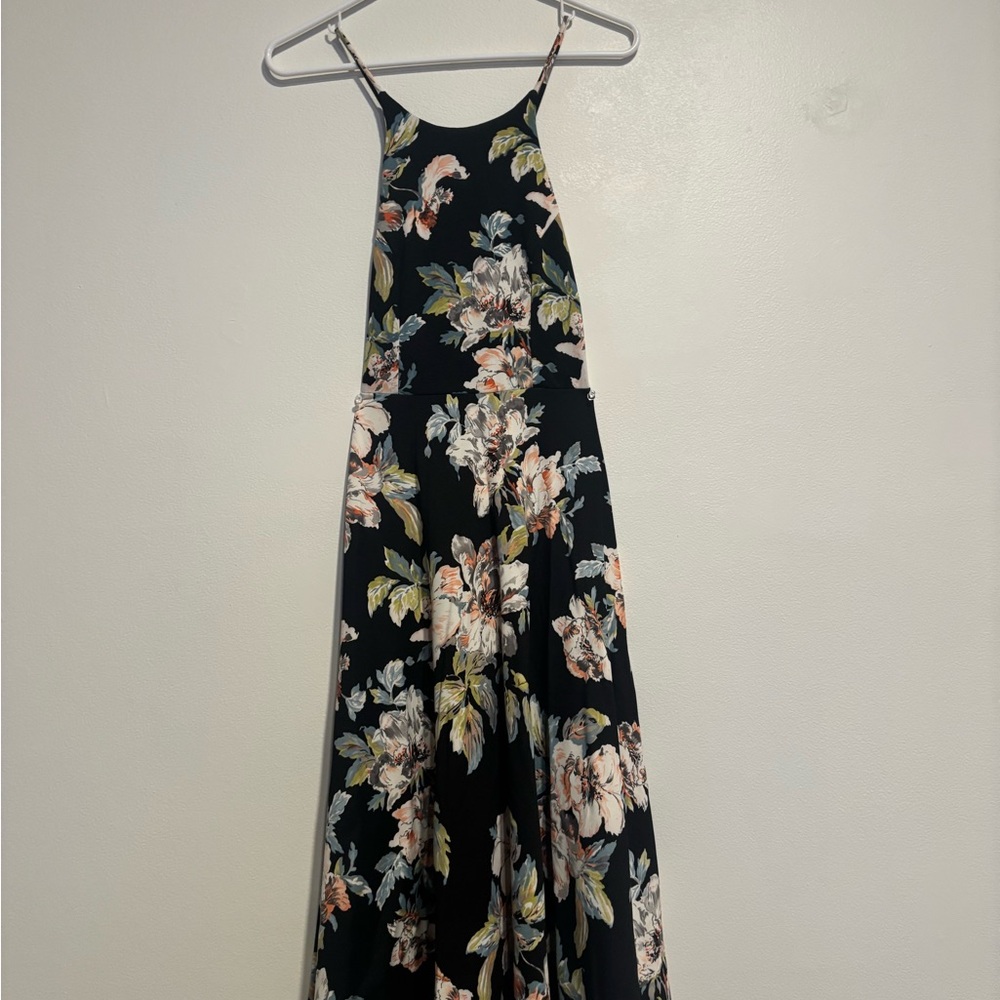 Soprano Black Floral Maxi Dress with Spaghetti Straps